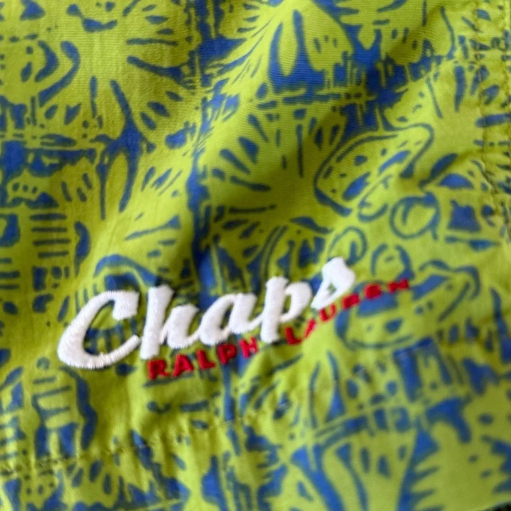 Vintage Chaps Ralph Lauren Mens Swim Trunks Lime Green Blue XL